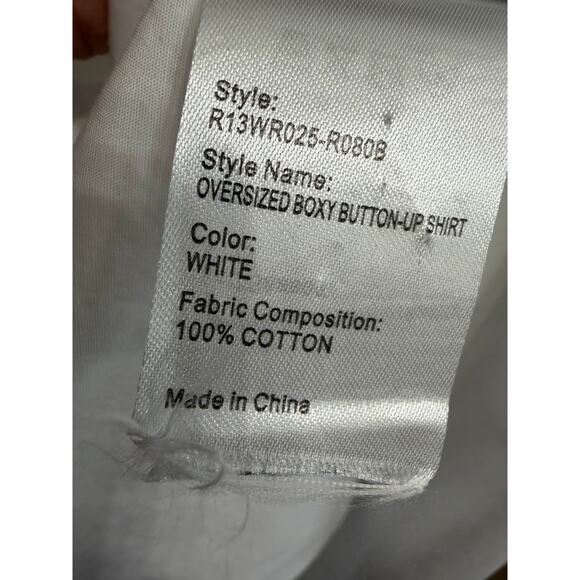 R13 Oversized Boxy Button Pp Shirt Short Sleeve White Relax Sz L Cotton - Picture 14 of 16